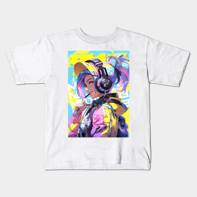 HEADPHONE GAL 3333 - NEOTOKIO3 100%ドPE / DREAM BIG | Anime Manga Kawaii Anime Girl Pop Art 3D | PROUD OTAKU Kids T-Shirt by PROUD OTAKU